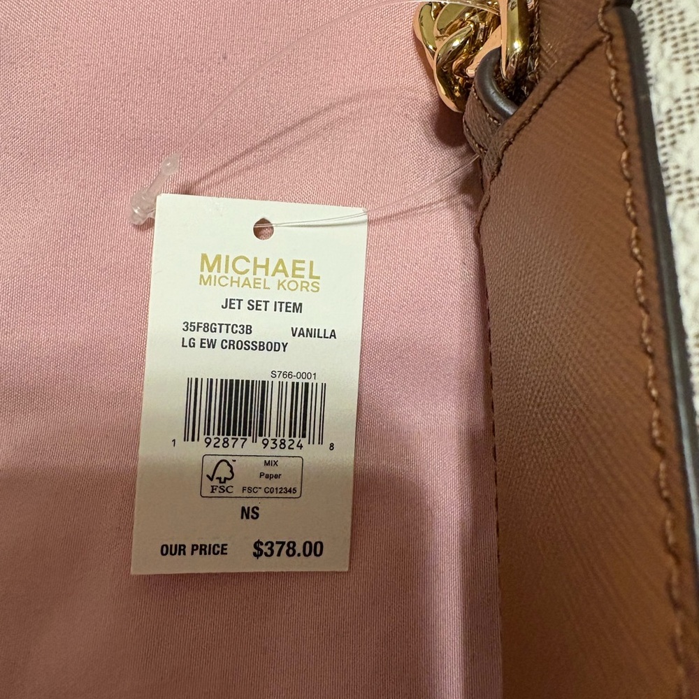 Michael Kors White and Brown Crossbody Bag with Gold-Tone Hardware - Picture 3 of 10